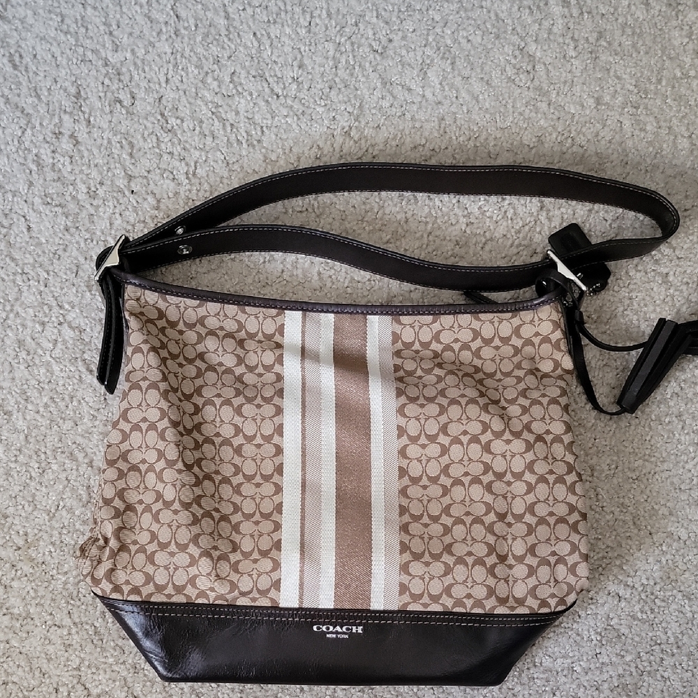 Coach Brown and Cream Shoulder Bag
